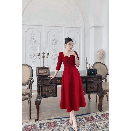 Đầm dự tiệc dạo phố ngực cách điệu tay lửng