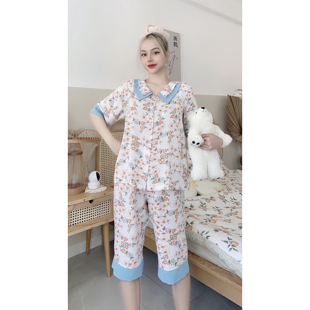 Đồ Bộ Mặc Nhà VAYO,  Bộ Pijama Lụa Nữ Cao Cấp Quần Lửng Thời Trang Lụa Mềm Đẹp Ngắn Tay Dưới 70kg Có Size M L | BigBuy360 - bigbuy360.vn