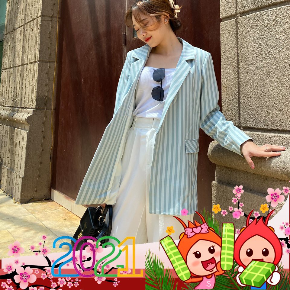 Áo Vest - Áo Blazer Kẻ Sọc Xanh MINT STRIPED BLAZER Hàng Thiết Kế Hachidesigns