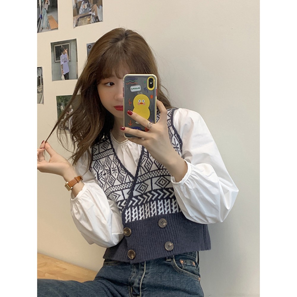 Gile Cúc Ulzzang | Áo Len Gile Nữ Thu Đông 4 Cúc Ulzzang Kiểu Dáng Độc Đáo Thời Trang Hàn Quốc
