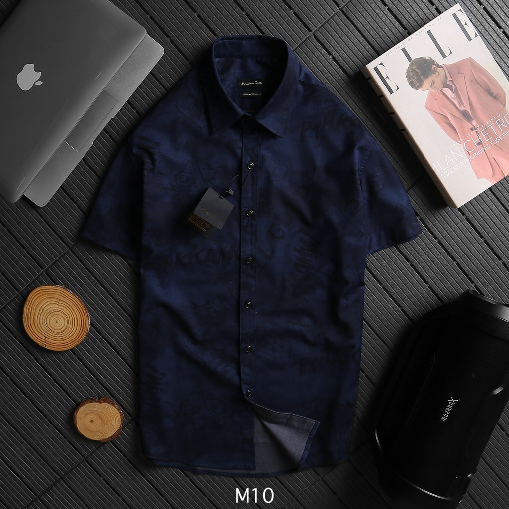 Áo sơ mi nam tay ngắn họa tiết Cotton lụa không nhăn phom regular VNXK - MD