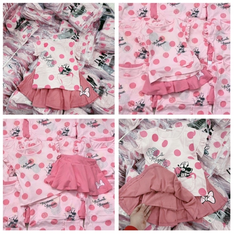 Set bộ áo cộc tay chân váy cotton,set chân váy thun cho bé gái, bộ bi hồng quần váy cotton trẻ em