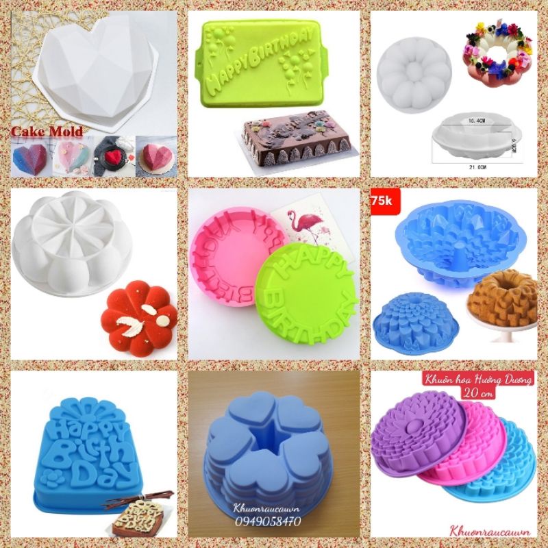 Khuôn silicon làm bánh sinh nhật, bánh thạch rau câu, Happy Birthday size lớn, đại 20 cm -30cm nhiều mẫu