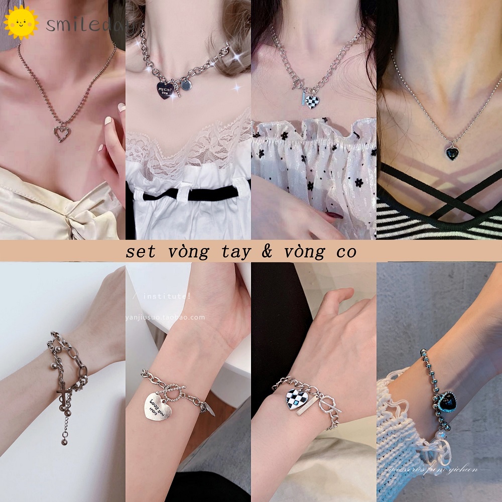 2 Cái / Bộ Dây Chuyền Và Vòng Tay Hàn Quốc Ngọc Trai Choker Trái Tim Mặt Dây Chuyền Bướm Phụ Kiện Trang Sức Thời Trang Cho Phụ Nữ