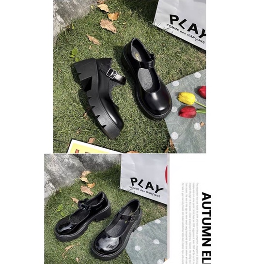 Giày Lolita Da Bóng/Nhám Độn Đế Cao Gót Đáng Yêu Phong Cách Công Chúa Ulzzang Hàn Quốc