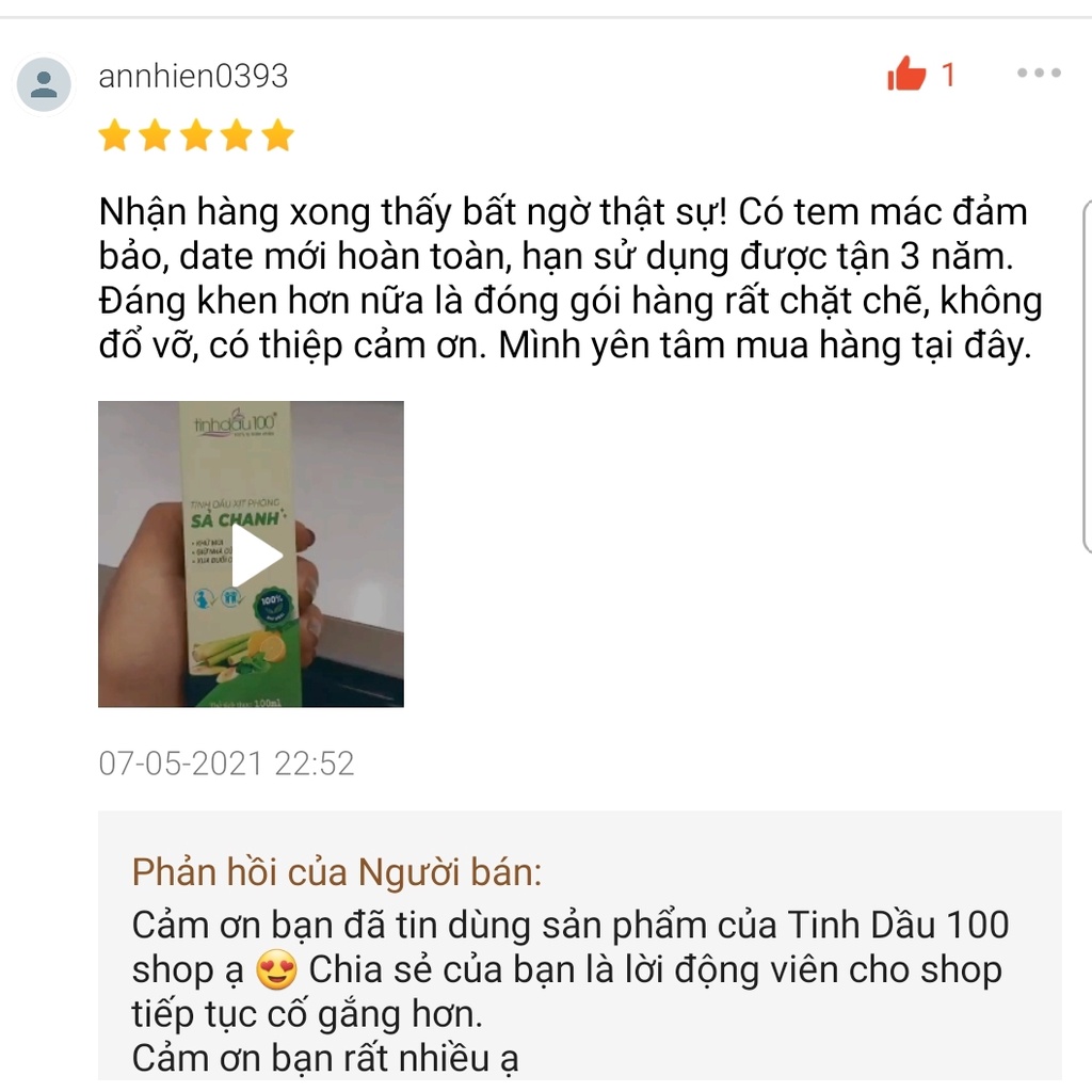 Tinh dầu xịt phòng sả chanh Tinh Dầu 100 khử mùi, thơm phòng, thư giãn, đuổi muỗi, an toàn cho bà bầu và trẻ nhỏ