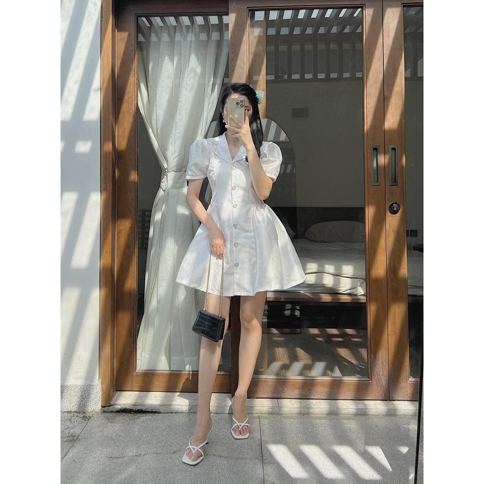 Đầm babydoll tiểu thư cài nút tròn