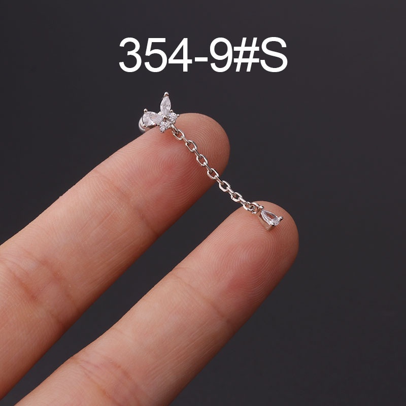 Khuyên Tai Đinh Tán Bằng Thép Không Gỉ Đính Đá Zircon 16g