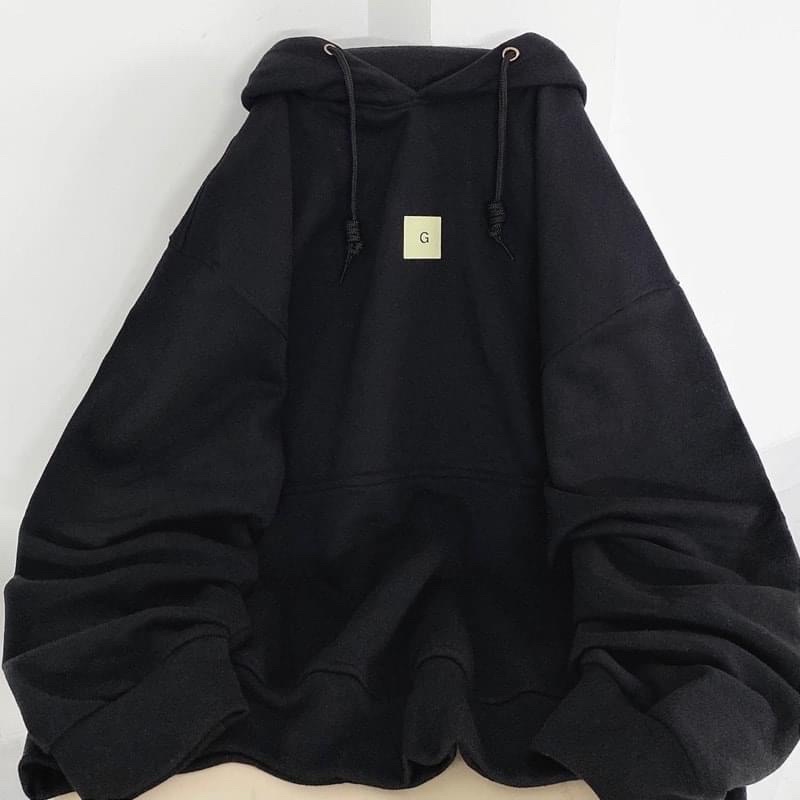 Áo Hoodie Form Rộng Đen Chữ G Nỉ Lót Lông Dày Dặn HUDUSTORE