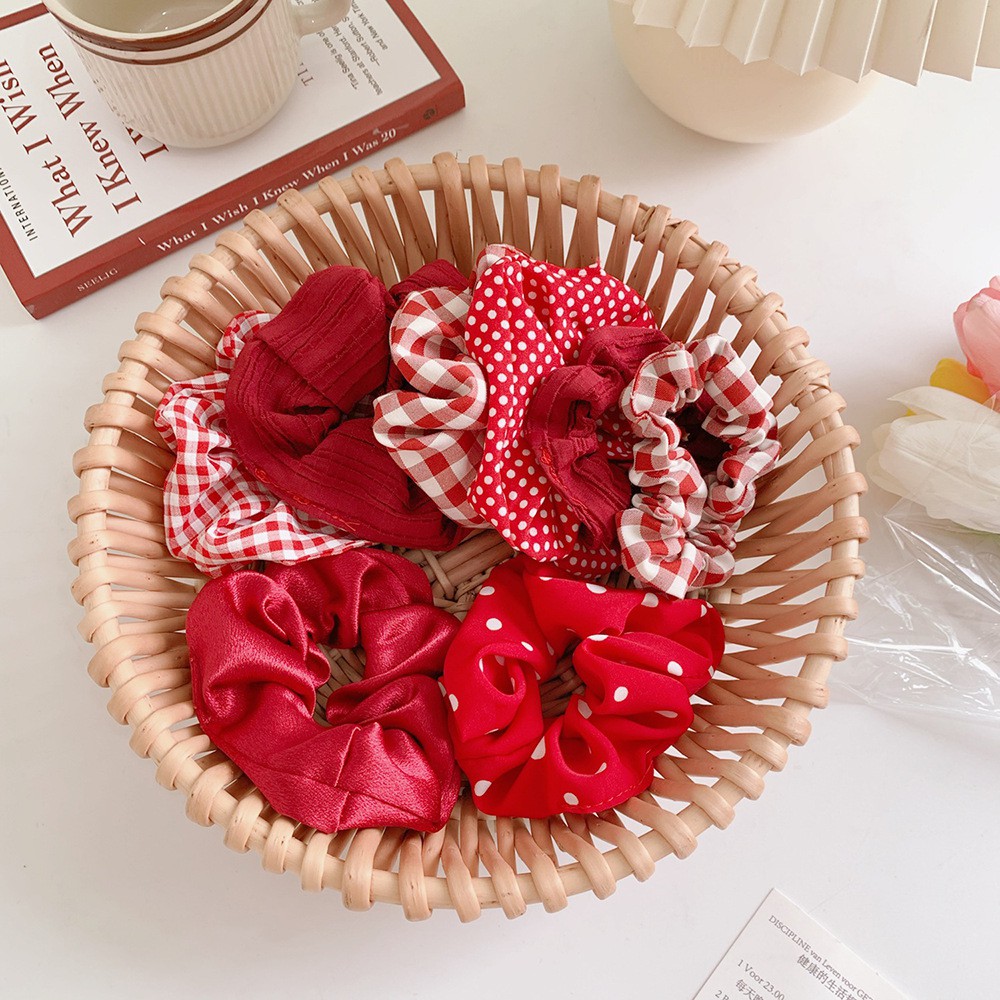 Scrunchies và Kẹp Tóc Bấm Lớn Tone Đỏ Vintage Red Hot Trend