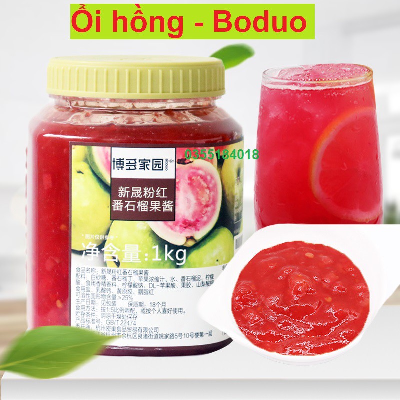 Mứt sốt Ổi hồng Boduo Pha chế trà hoa quả Hộp 1kG hàng chính hãng