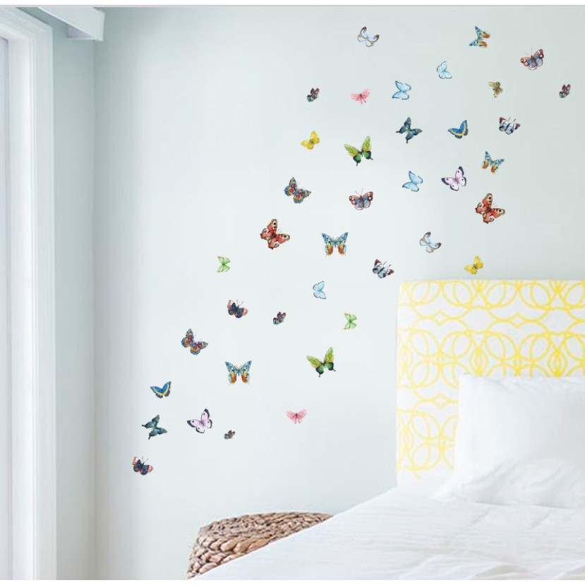 Decal trang trí tường - Bươm Bướm nhí sắc màu 02