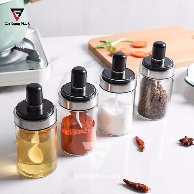 [FREESHIP] Hủ Đựng Gia Vị Thủy Tinh Kèm Muỗng, Hộp Gia Vị, Có Thìa Tiện Dụng Dung Tích 250ml.