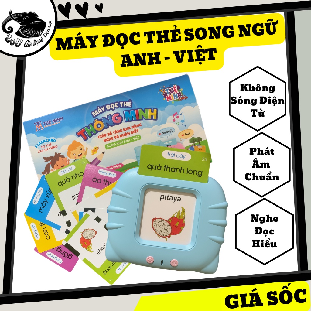 Máy Đọc Thẻ Song Ngữ Anh - Việt Flashcard 112 Thẻ 224 Từ Không Sóng Điện Từ Giúp Bé Tăng Khả Năng Nghe Và Nhận Biết Từ