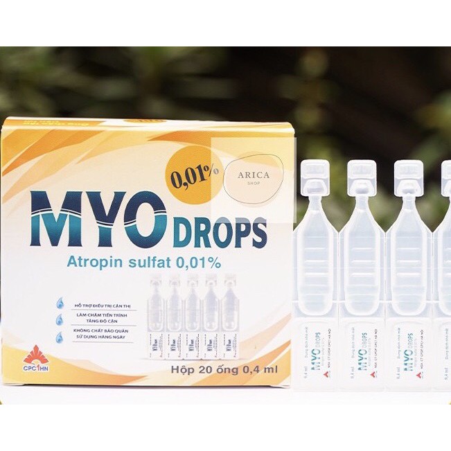 Tép tra mắt vô trùng Myodrops 0.01% hộp 20 ống hỗ trợ mắt cận thị