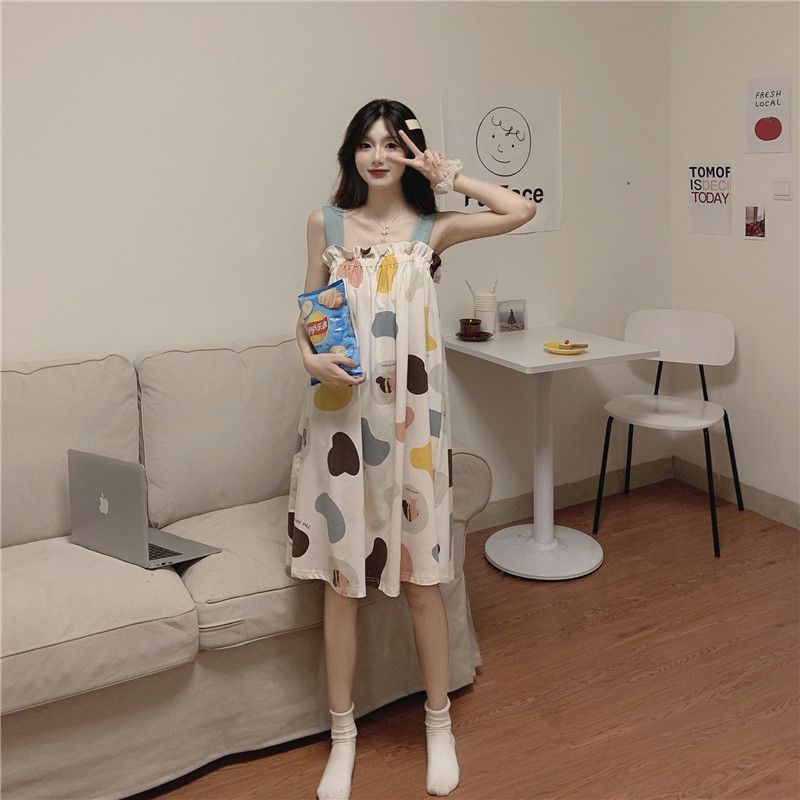 Bộ Đồ Ngủ Áo Hai Dây Phối Quần Short Dáng Rộng Cỡ Lớn Thời Trang Dễ Thương Cho Nữ