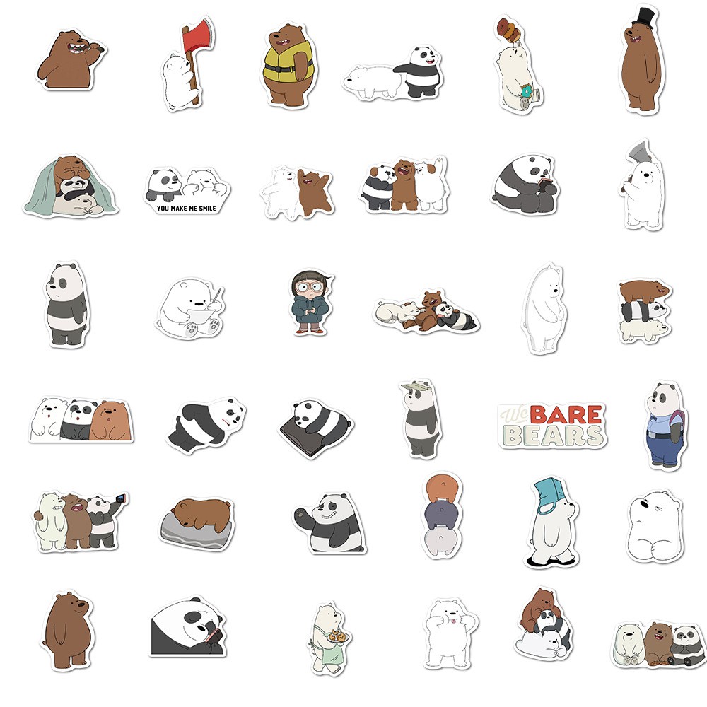 Set 50 miếng sticker hoạt hình We Bare Bears dán trang trí dễ thương