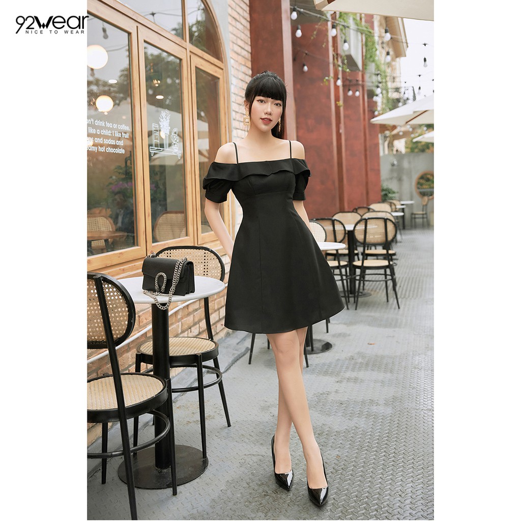 Đầm váy 2 dây nữ 92WEAR (2 MÀU) đủ size, váy hai dây thun tăm dự tiệc bèo ngực DEW1005