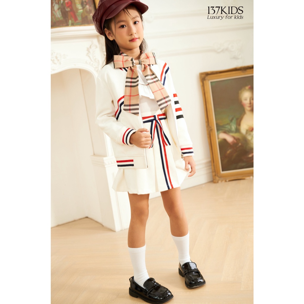 Áo sơ mi trắng dài tay bé gái 137Kids thiết kế nơ bèo xinh xắn