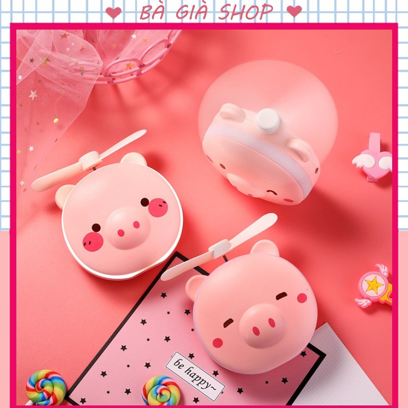 Quạt tích điện 3in1 hình heo có gương và đèn | BigBuy360 - bigbuy360.vn
