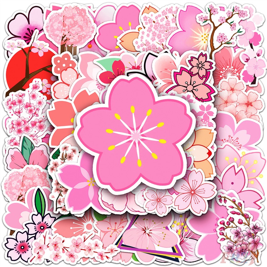 ❉ Sticker Dán Trang Trí Hình Hoa Anh Đào Lãng Mạn 01 ❉ Bộ 50 Sticker Chống Thấm Nước Họa Tiết Doodle Hợp Thời Trang