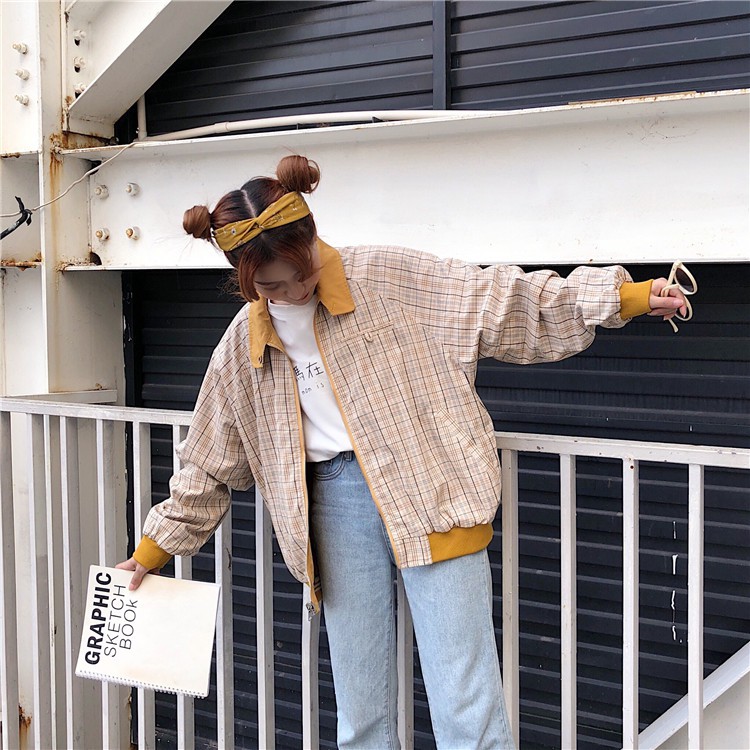 Áo khoác bomber vàng mặc được 2 mặt ULZZANG | BigBuy360 - bigbuy360.vn