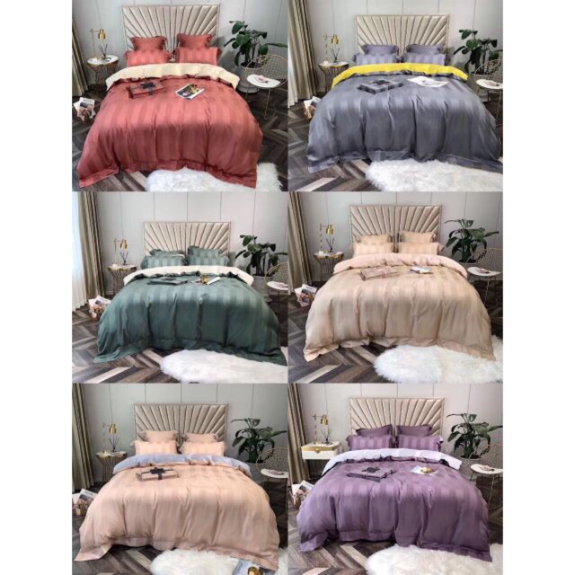 Siêu phẩm bộ chăn ga Lụa Tencel kẻ 3p cao cấp. Giá rẻ nhất.