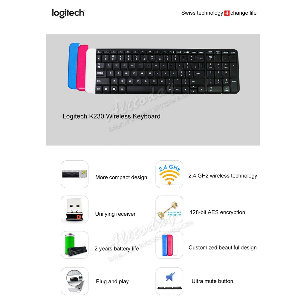 Logitech K230 Wireless USB Standard Keyboard Mini 2.4G Wireless Keyboard and Unified Receiver