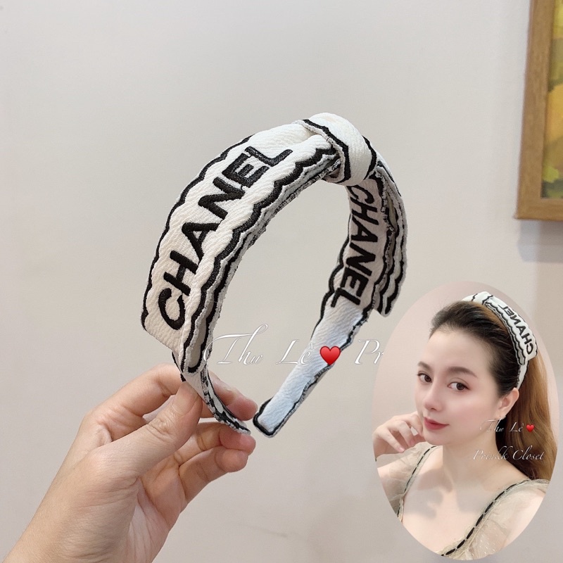 Bờm nơ Ch.a.n.el 2 màu trắng/đen