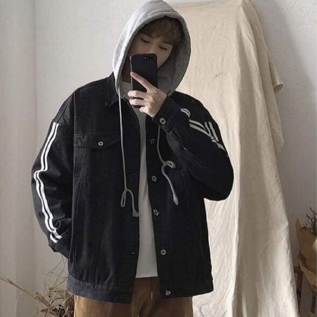 Áo khoác jean nam có mũ + sọc tay ( HÌNH THẬT ) số 4034