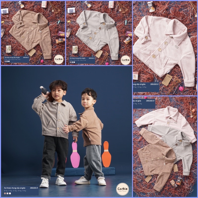 Áo khoác nhung xốp cài giữa Cookie