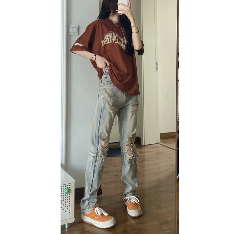 Quần jeans Nữ Dài Lưng Cao Mài Rách Thời Trang Hàn