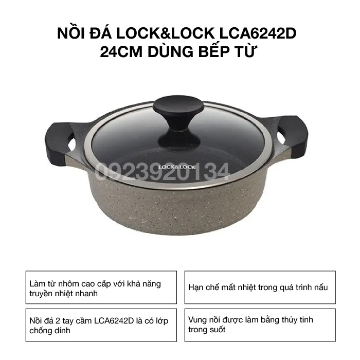 Nồi đá Lock&amp;Lock LCA6242D 24cm dùng bếp từ