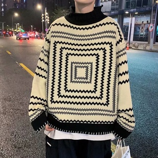 Áo Sweater Cổ Lọ Dáng Rộng Họa Tiết Kẻ Sọc Thời Trang Xuân Thu Trẻ Trung Cho Nam