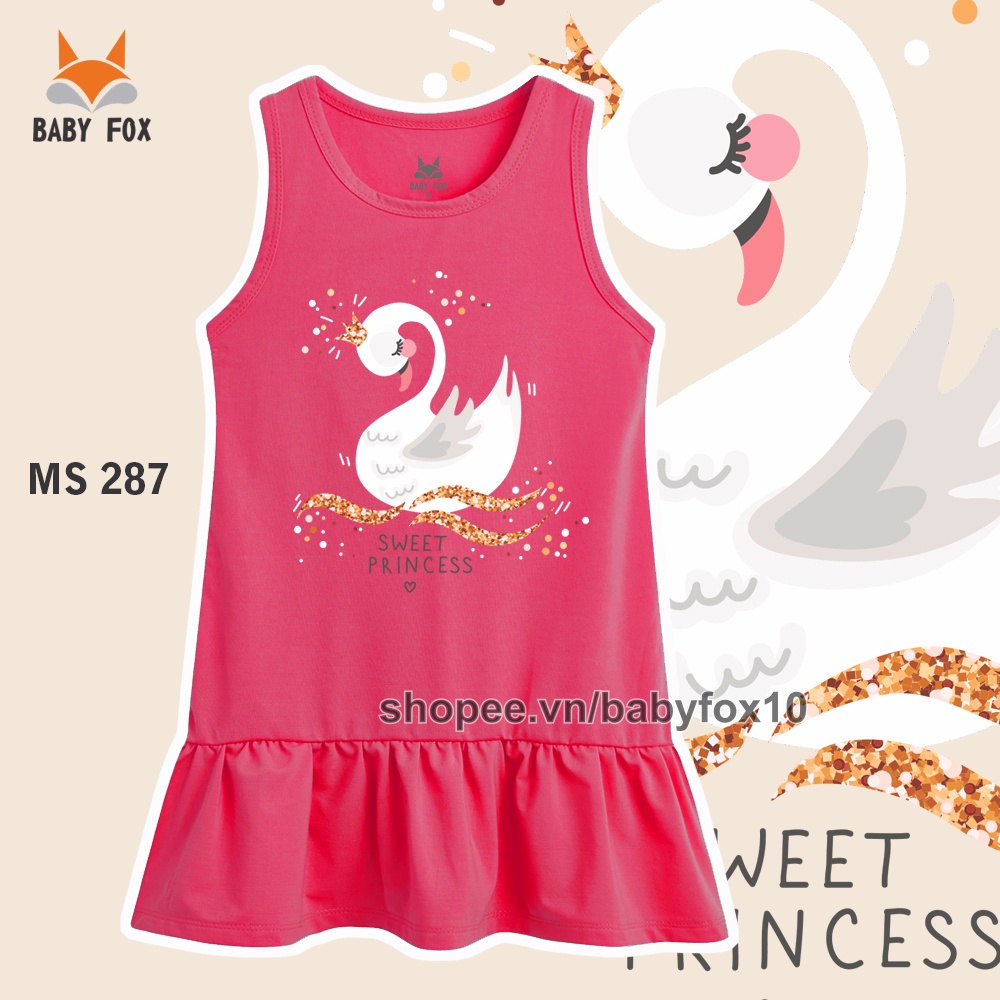 Váy đầm bé gái 100% cotton loại tốt, thương hiệu BABY FOX, hình thiên nga, kẹo 10-55 kg f