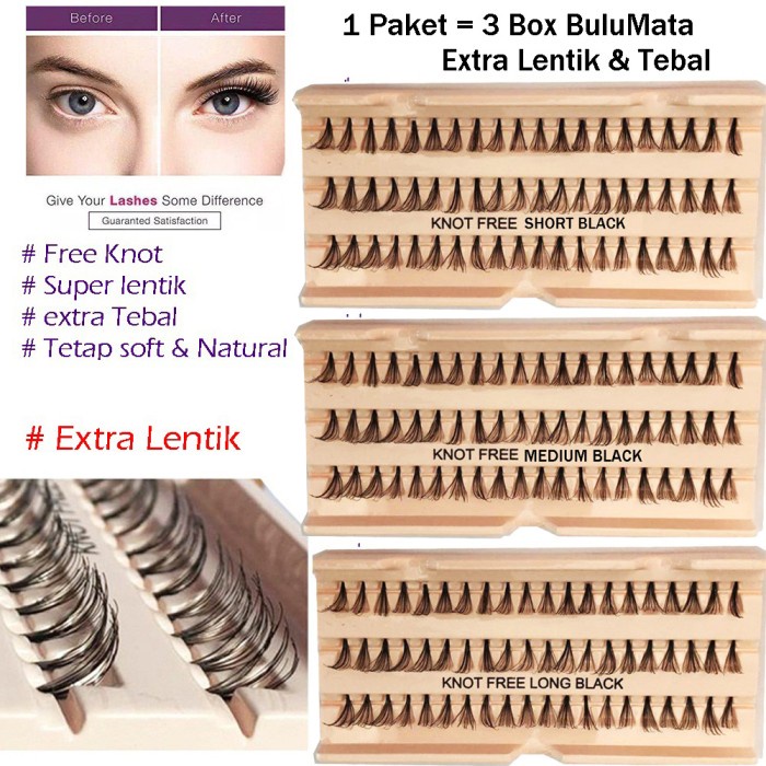 Set 3 Hộp Lông Mi Giả Dày Nối Dài Kèm Dây Móc Không Cần Buộc Tiện Lợi