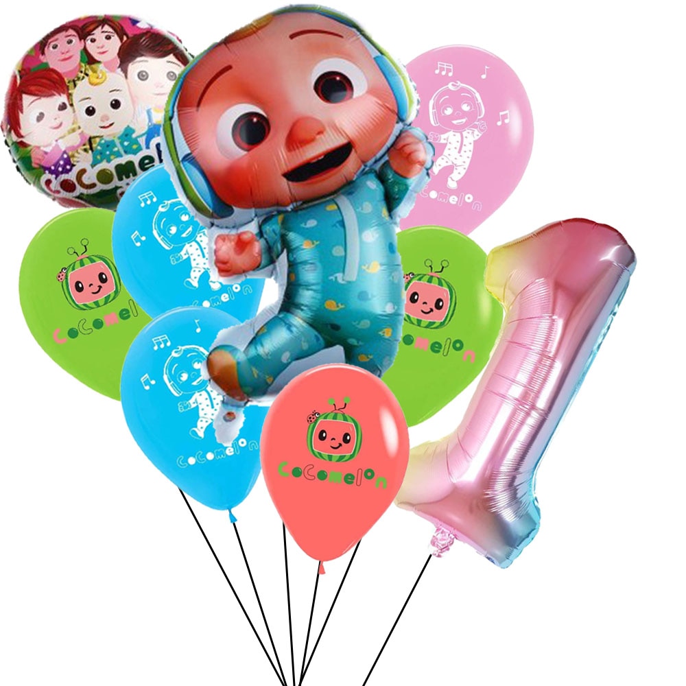 Set 9 Bong Bóng Lá Nhôm 32 Inch Chủ Đề Cocomelon Dùng Trang Trí Tiệc Sinh Nhật Cho Bé