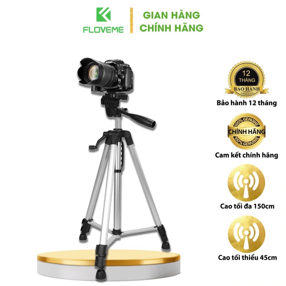 Gậy 3 Chân Máy Ảnh Chụp Hình Selfie Tự Sướng Tripod Floveme - 3366 cao 150cm Kèm Giá Đở Điện Thoại &amp; Máy Ảnh .