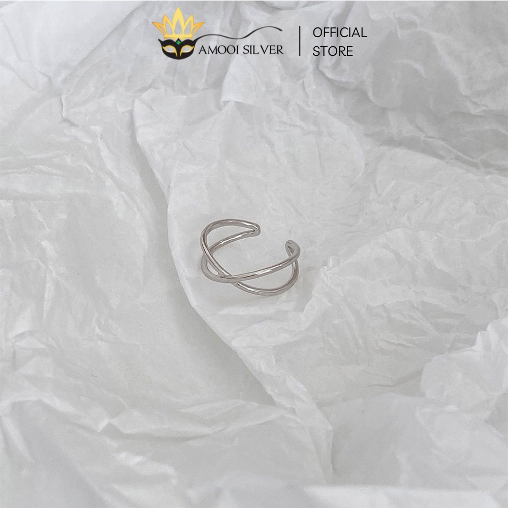 Nhẫn Bạc S925 Freesize Dáng Hở Mẫu Chéo Quả Cầu Chữ X - Amooi Silver AN65
