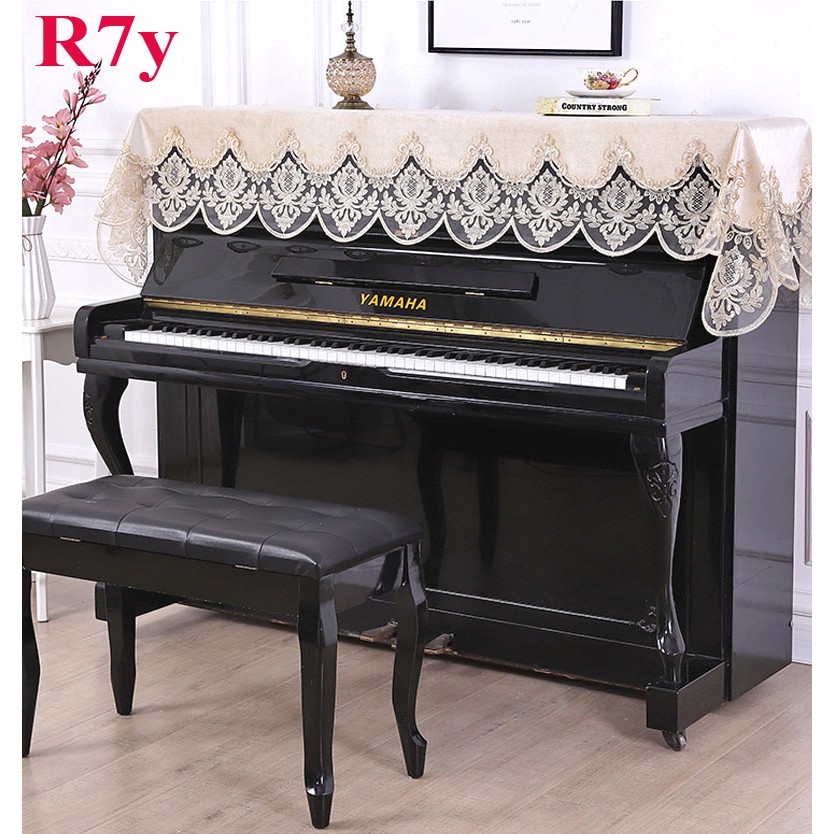 Khăn phủ đàn piano R7y vải GẤM màu kem hoàng gia ★