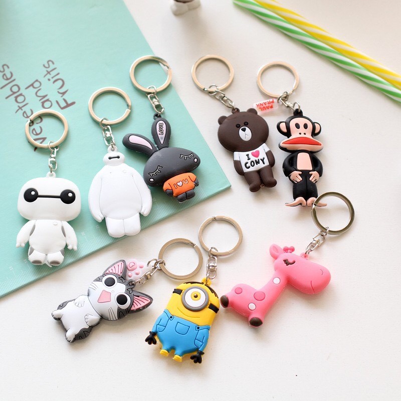 Móc khóa nhựa dẻo 2 mặt hình động vật đáng yêu