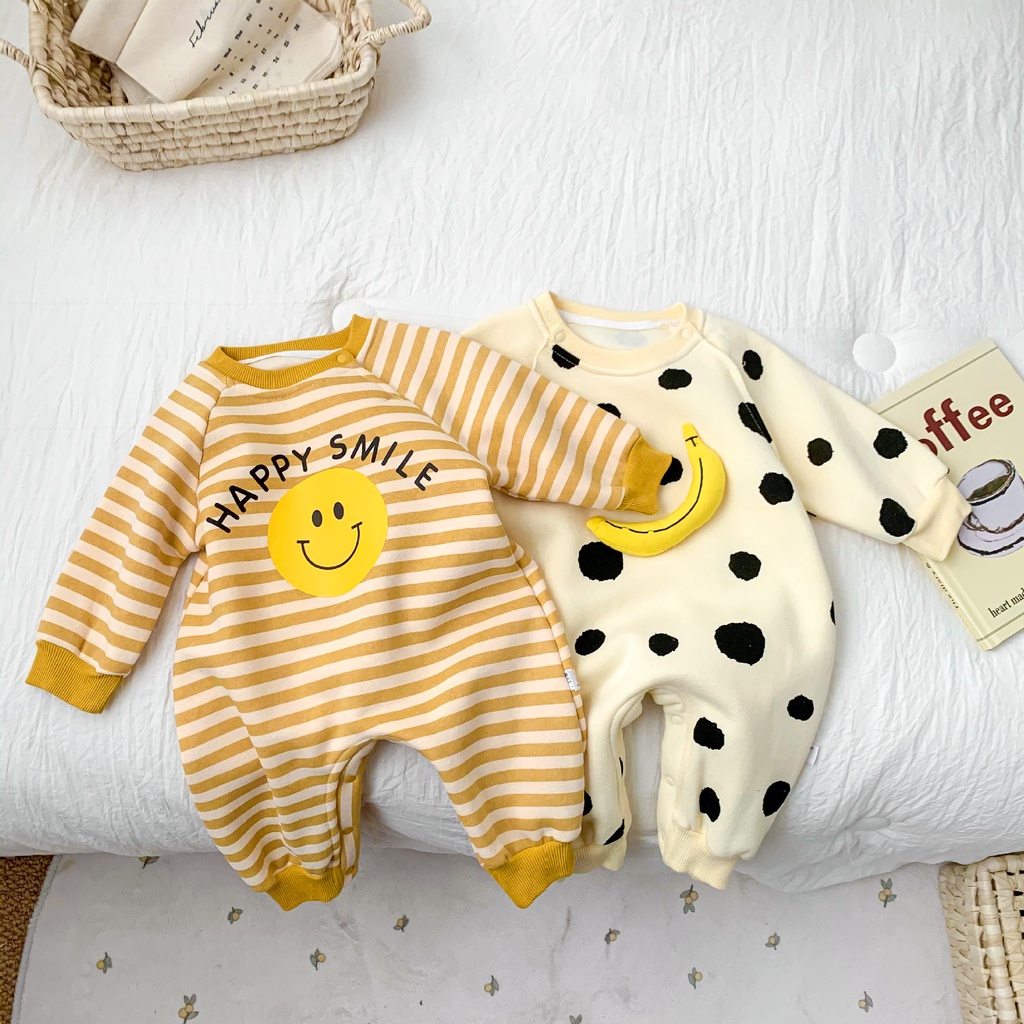 Áo liền quần in hình trái chuối/mặt cười đáng yêu cho bé