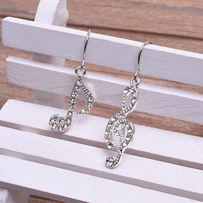 Đôi khuyên tai tạo hình nốt nhạc đính đá thời trang cho nữ