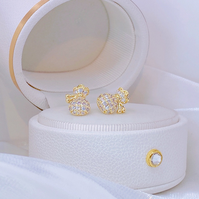Bông tai mạ vàng 18K hình túi xách đính đá zircon thời trang