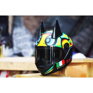 Combo nón fullface ASIA tem rùa  gắn sừng batman đen và đuôi gió