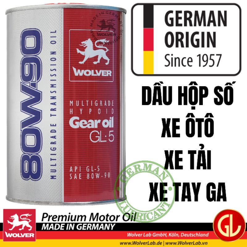 Dầu nhớt hộp số (nhớt láp) Wolver Gear OiL 80W90 (1L) GL5 (GL-5; 80W-90) Nhập khẩu Đức