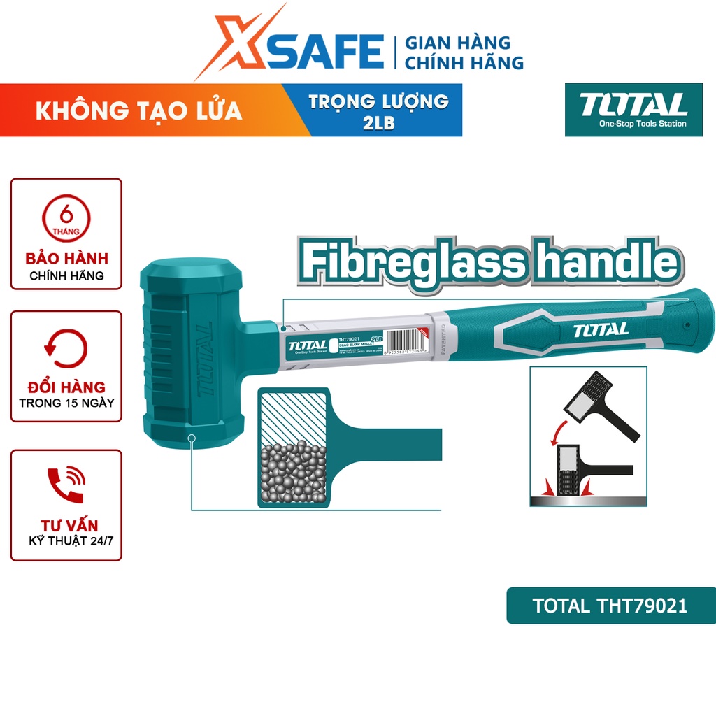 Búa nhựa đầu tròn đập không nảy TOTAL THT79021 trọng lượng 2LB, bề mặt nhựa không dính, không tạo lửa - [XSAFE]