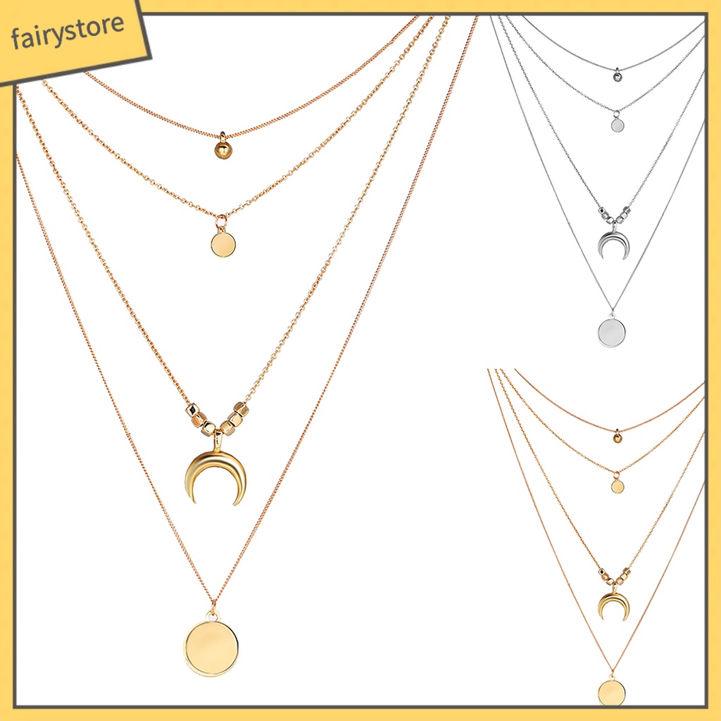 Dây chuyền nhiều lớp mặt trăng khuyết thời trang cho nữ