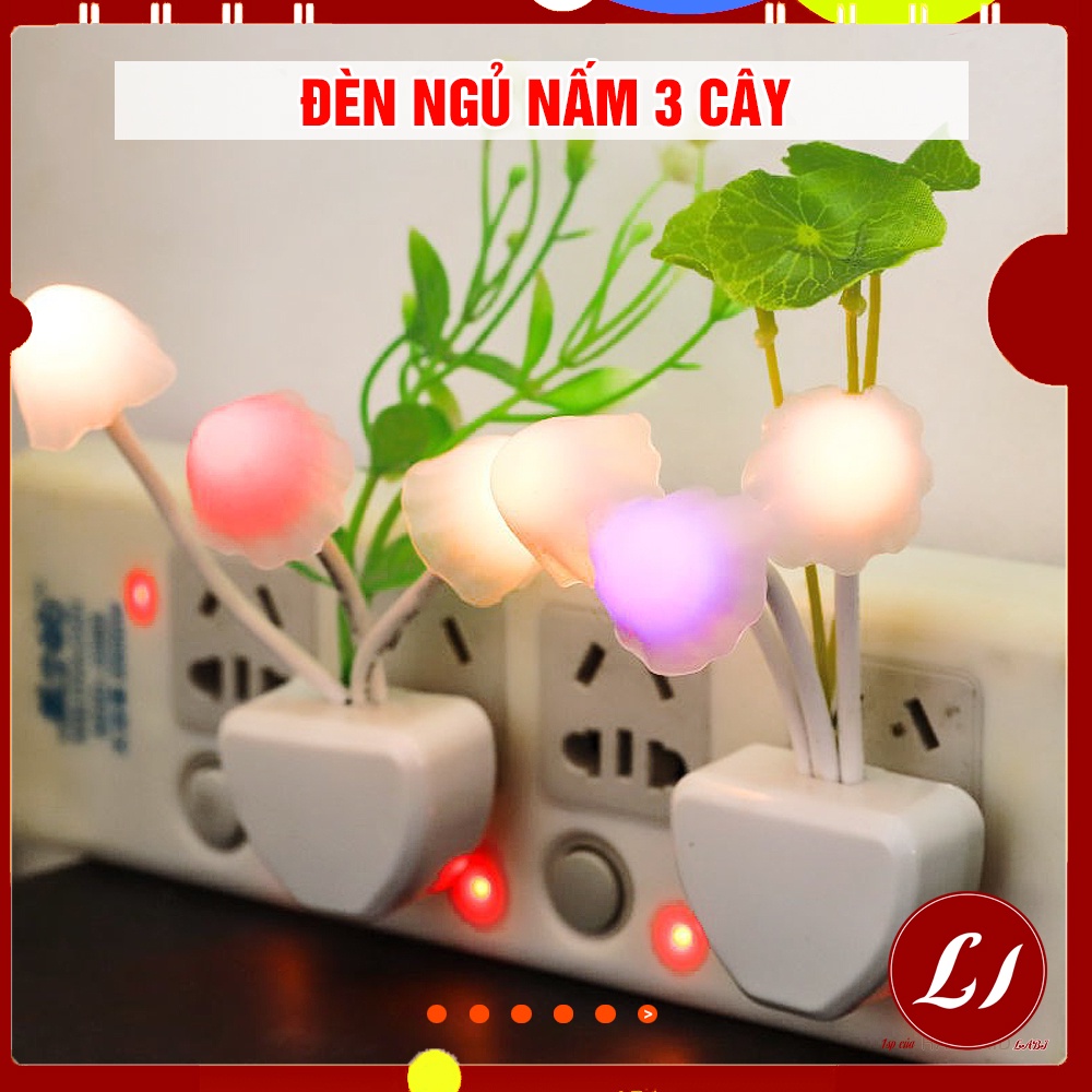 Đèn ngủ NẤM 3 CÂY cảm ứng ánh sáng nhỏ gọn, tiện lợi cho phòng