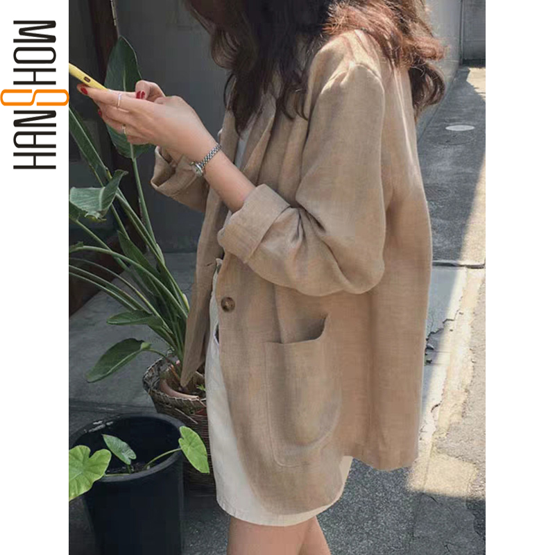 Áo khoác blazer chất cotton thiết kế dáng rộng thanh lịch hợp thời trang | BigBuy360 - bigbuy360.vn